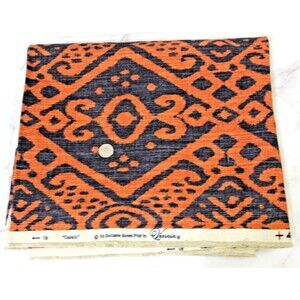 VERVAIN "Castelli" Screen Print Navy/Sienna Linen Fabric Designer Home Dec 1.5yd